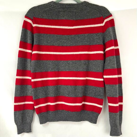 AEROPOSTALE 2000s Red Gray White Striped Wool Long Sleeve Sweater Mens S Indie - Picture 5 of 7